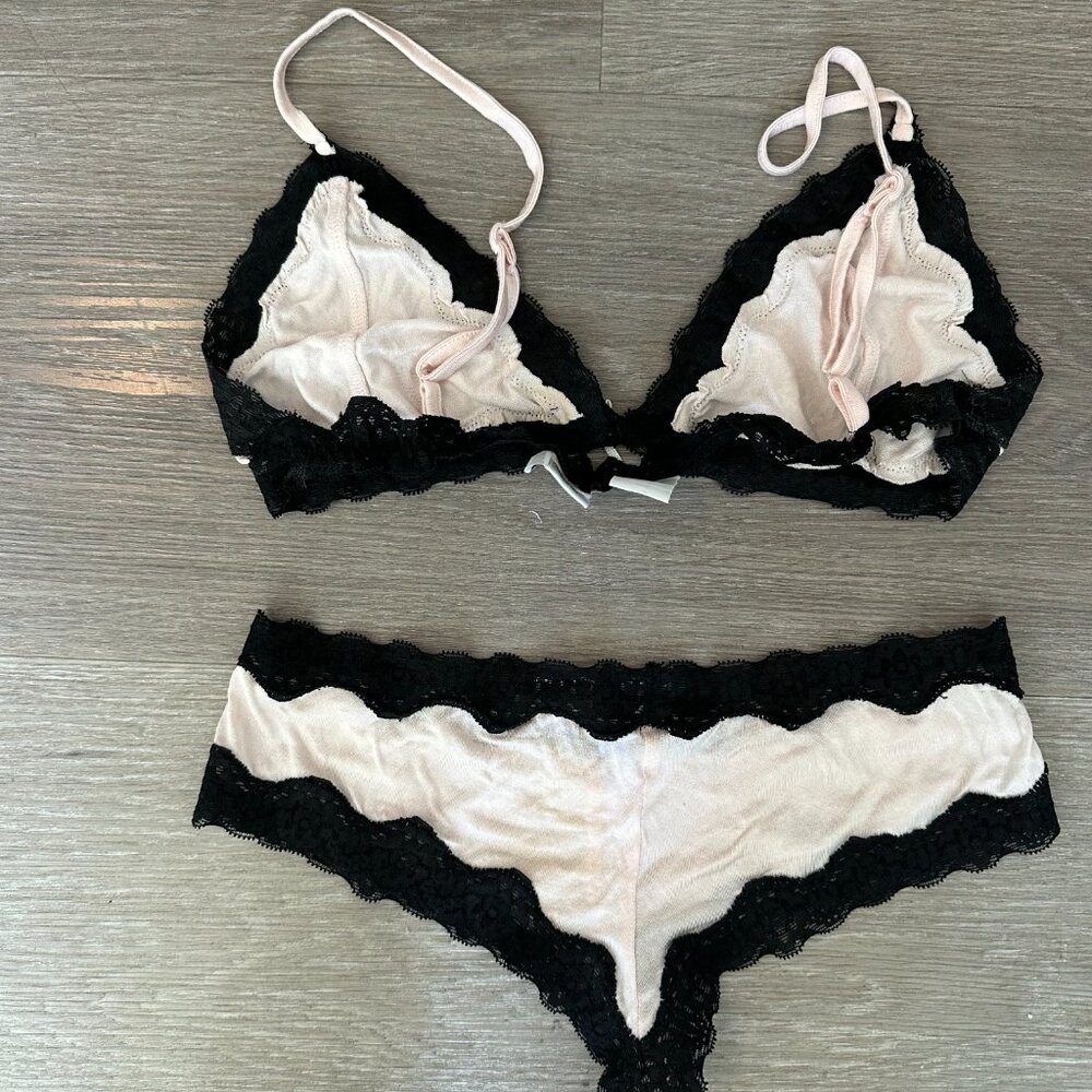 Mary Green Bralette and panty set Pink/Black Size M - Picture 2 of 6
